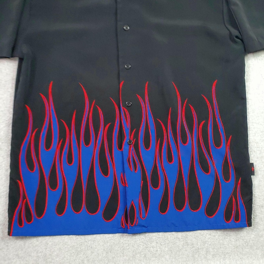 D Dragon Clothing Shirt Mens Large Black Blue Flame Bowling Button Up Rockabilly - Picture 4 of 9